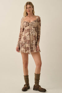Cappuccino Petals Floral Mesh Smocked Babydoll Romper - ShopPromesa