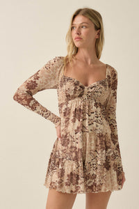 Cappuccino Petals Floral Mesh Smocked Babydoll Romper - ShopPromesa