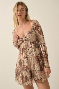 Cappuccino Petals Floral Mesh Smocked Babydoll Romper - ShopPromesa