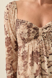 Cappuccino Petals Floral Mesh Smocked Babydoll Romper - ShopPromesa