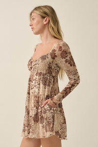 Cappuccino Petals Floral Mesh Smocked Babydoll Romper - ShopPromesa