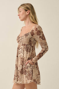 Cappuccino Petals Floral Mesh Smocked Babydoll Romper - ShopPromesa