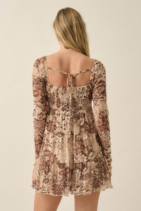 Cappuccino Petals Floral Mesh Smocked Babydoll Romper - ShopPromesa