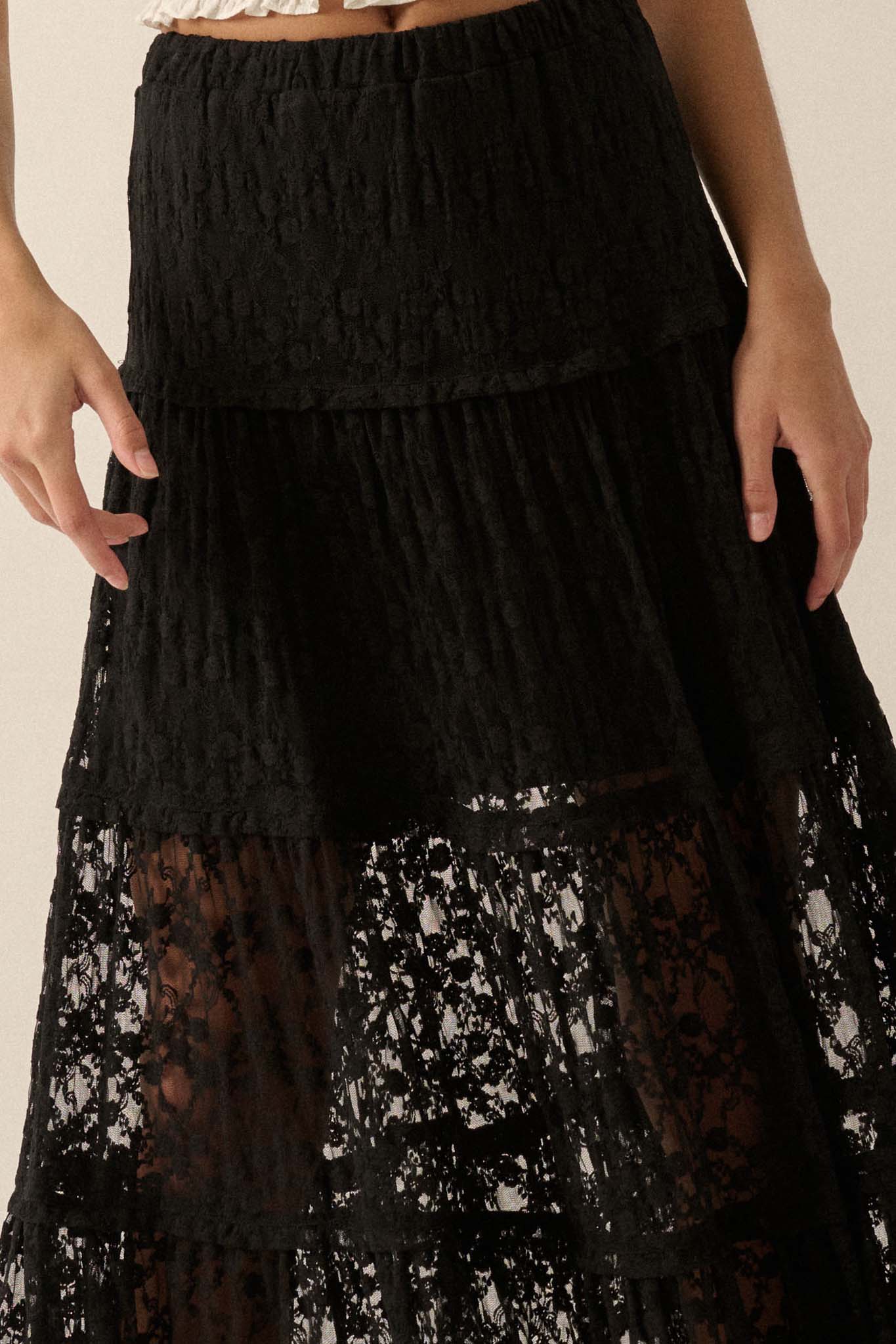 Delicate Dreams Floral Lace Tiered Maxi Skirt - ShopPromesa