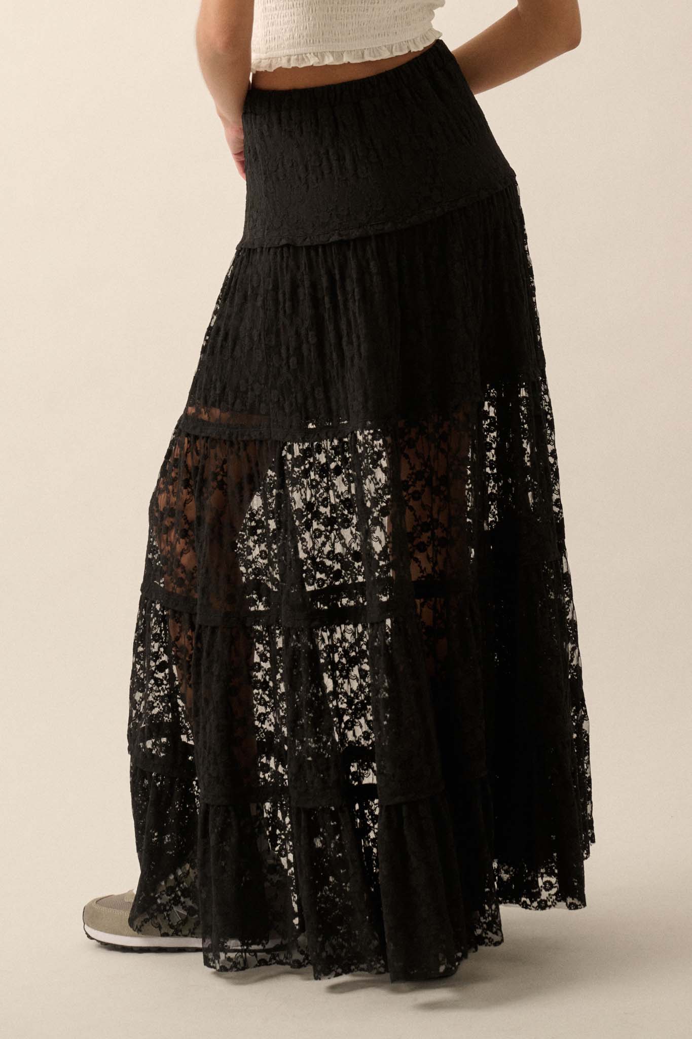 Delicate Dreams Floral Lace Tiered Maxi Skirt - ShopPromesa