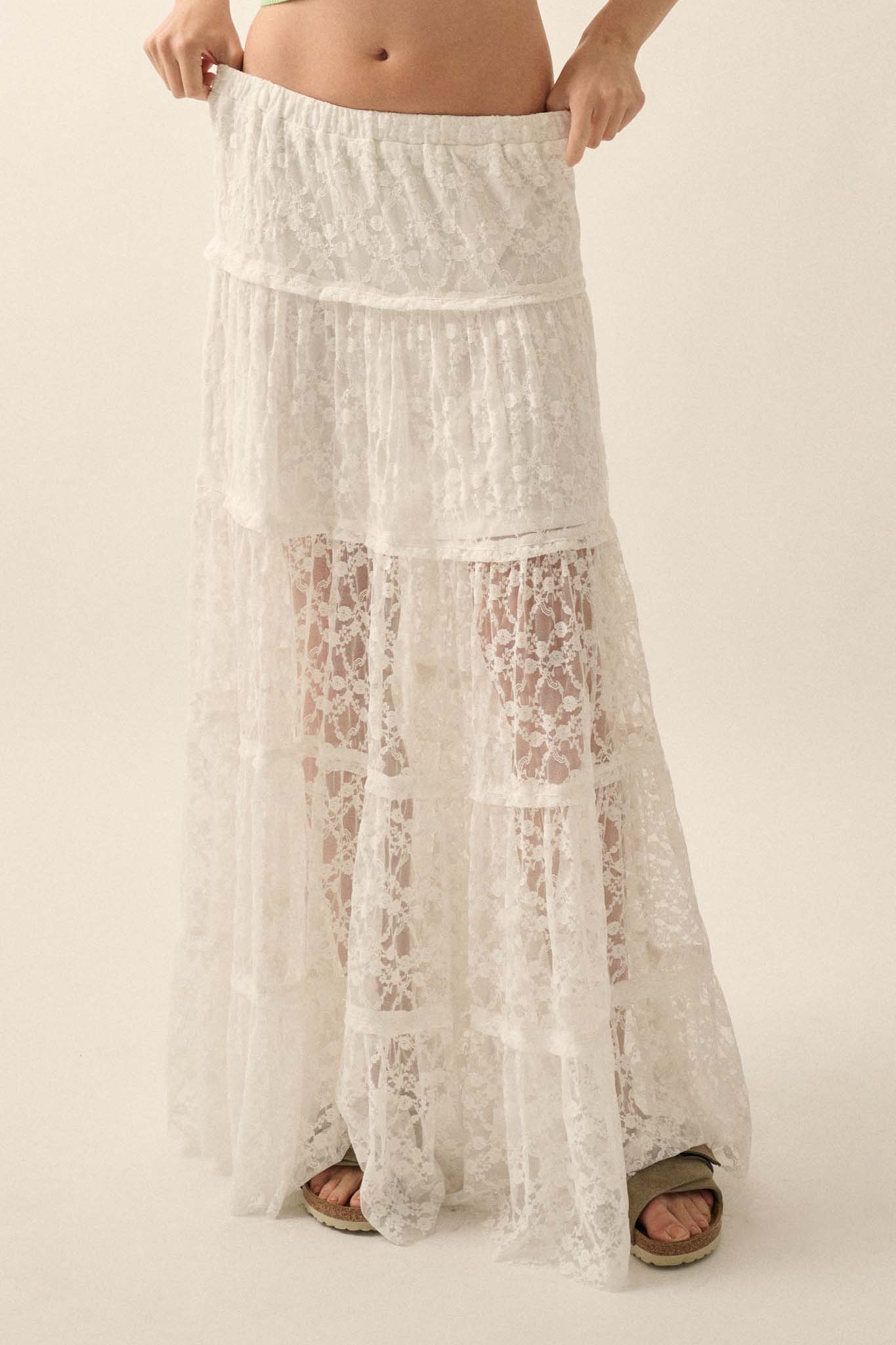 Delicate Dreams Floral Lace Tiered Maxi Skirt - ShopPromesa