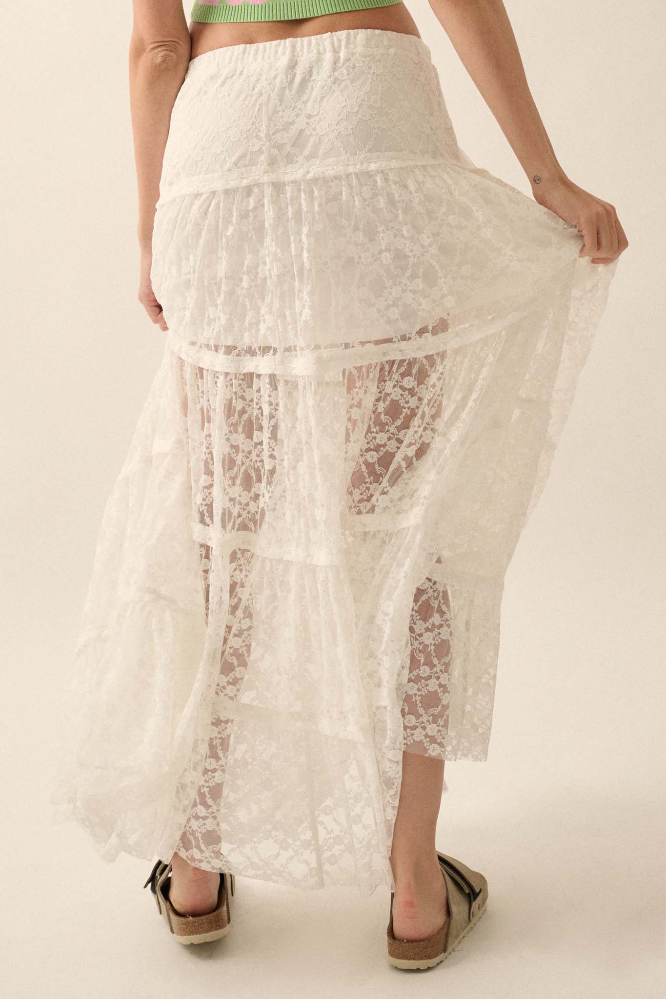 Delicate Dreams Floral Lace Tiered Maxi Skirt - ShopPromesa