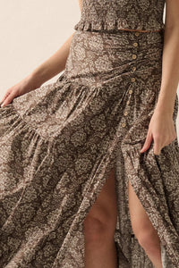 Lavish Blossoms Floral Tiered Ruffle Maxi Skirt - ShopPromesa