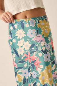 Teal Temptation Floral Satin A-Line Midi Skirt - ShopPromesa