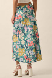 Teal Temptation Floral Satin A-Line Midi Skirt - ShopPromesa