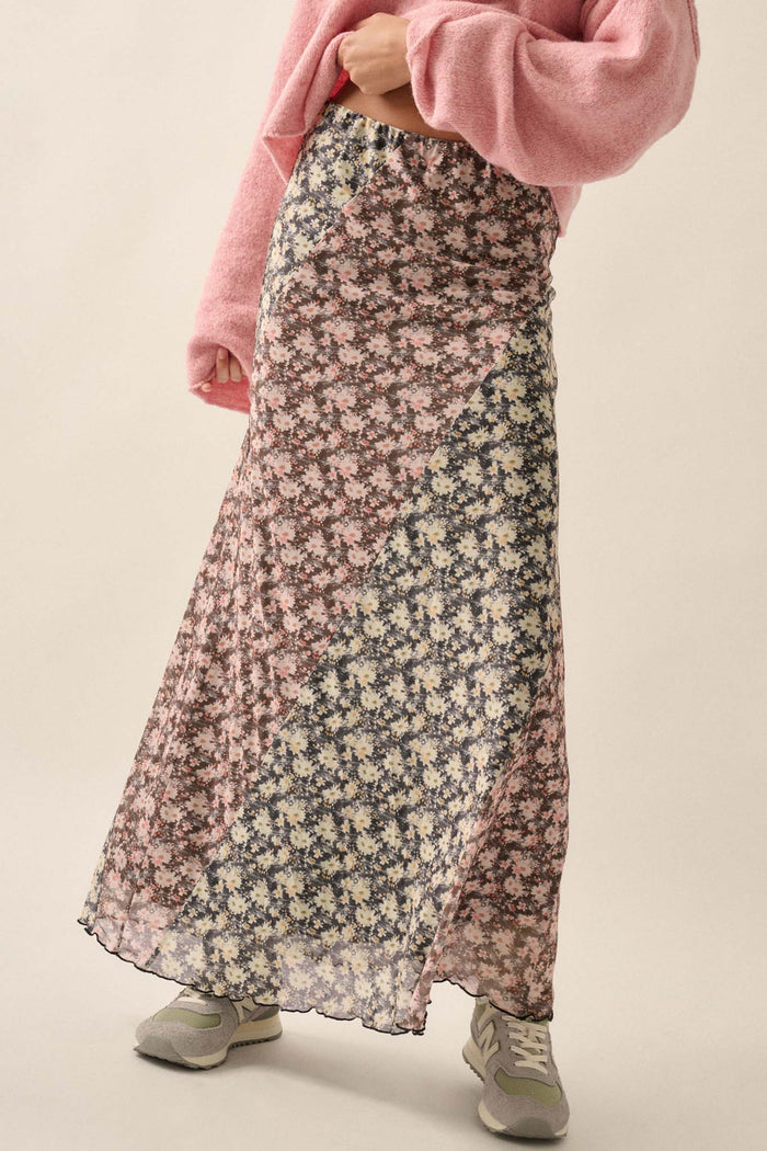 Blooming Up Paneled Floral Mesh Maxi Skirt - ShopPromesa