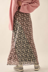 Blooming Up Paneled Floral Mesh Maxi Skirt - ShopPromesa