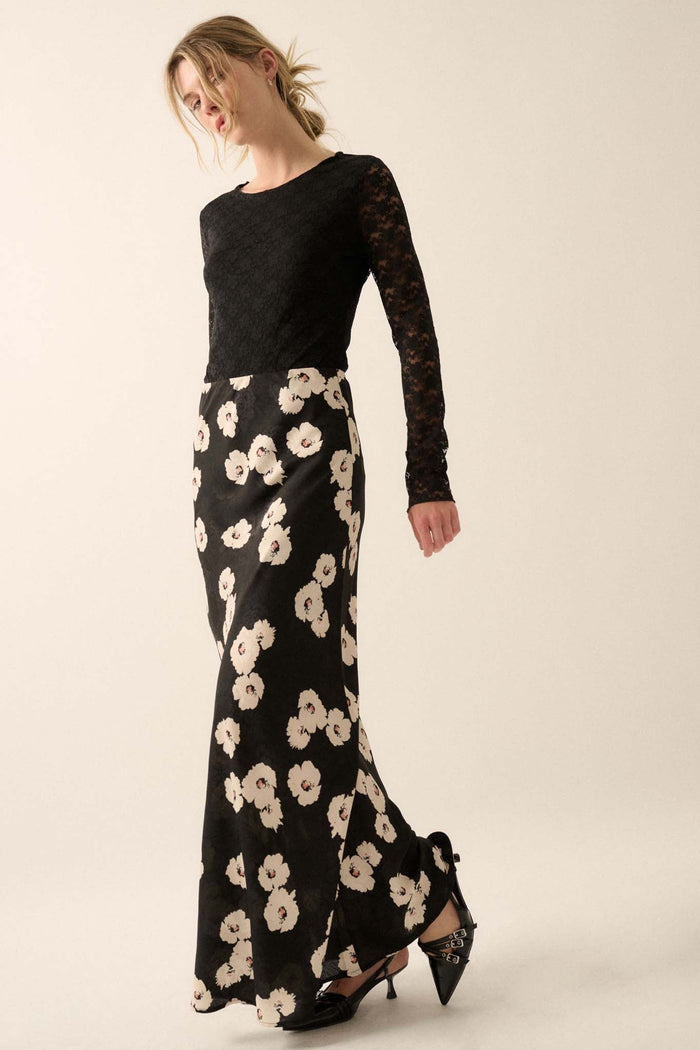 Silken Petals Floral Jacquard A-Line Maxi Skirt - ShopPromesa