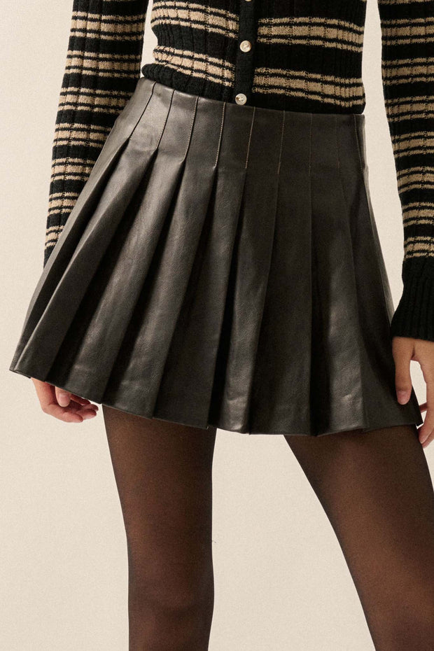 Brat Attack Pleated Vegan Leather Mini Skirt - ShopPromesa