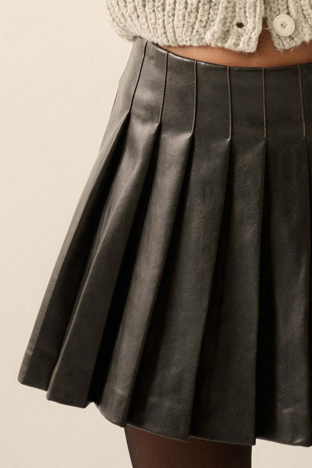 Brat Attack Pleated Vegan Leather Mini Skirt - ShopPromesa