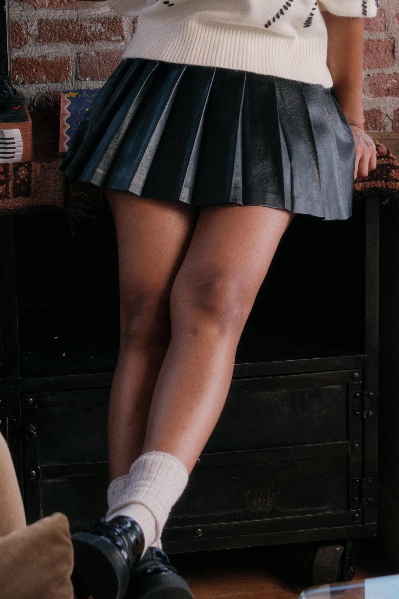 Brat Attack Pleated Vegan Leather Mini Skirt