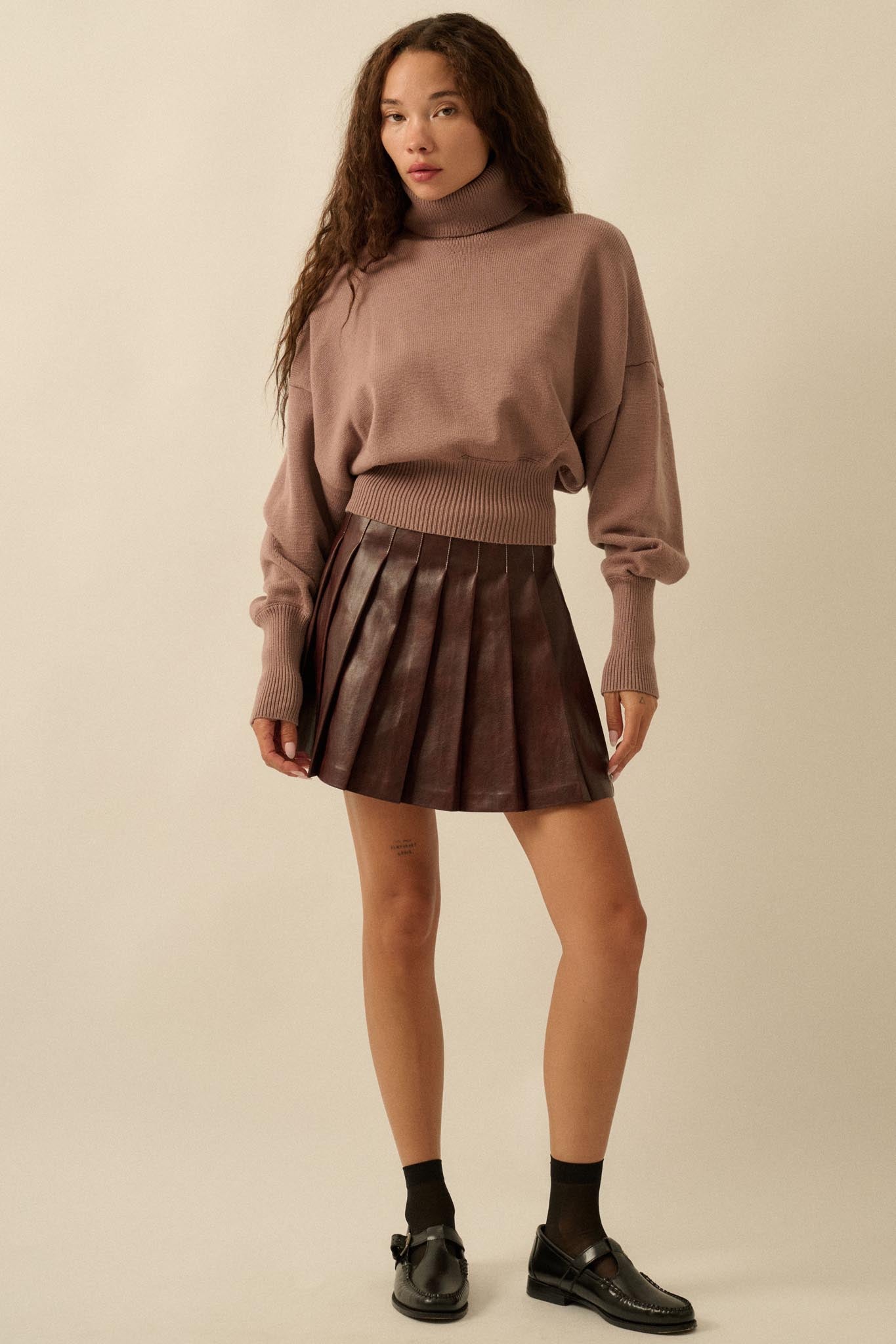 Brat Attack Pleated Vegan Leather Mini Skirt