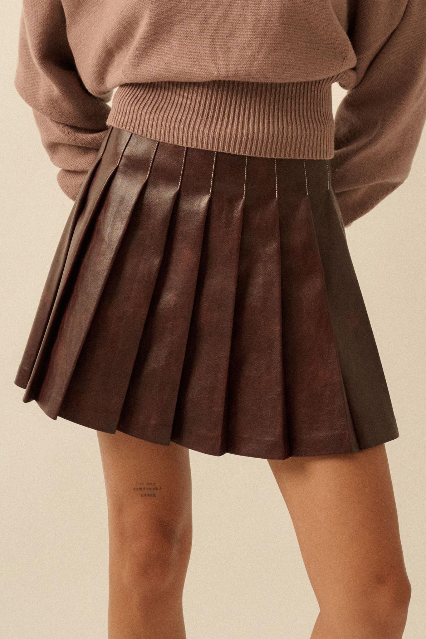 Brat Attack Pleated Vegan Leather Mini Skirt
