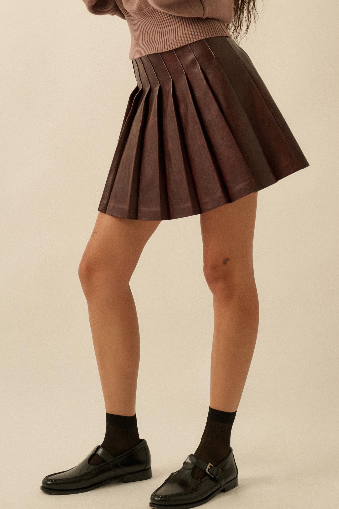 Brat Attack Pleated Vegan Leather Mini Skirt