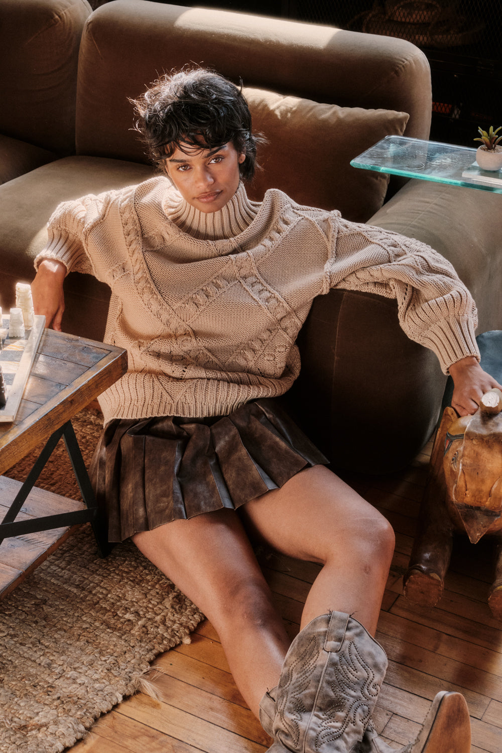 Brat Attack Pleated Vegan Leather Mini Skirt