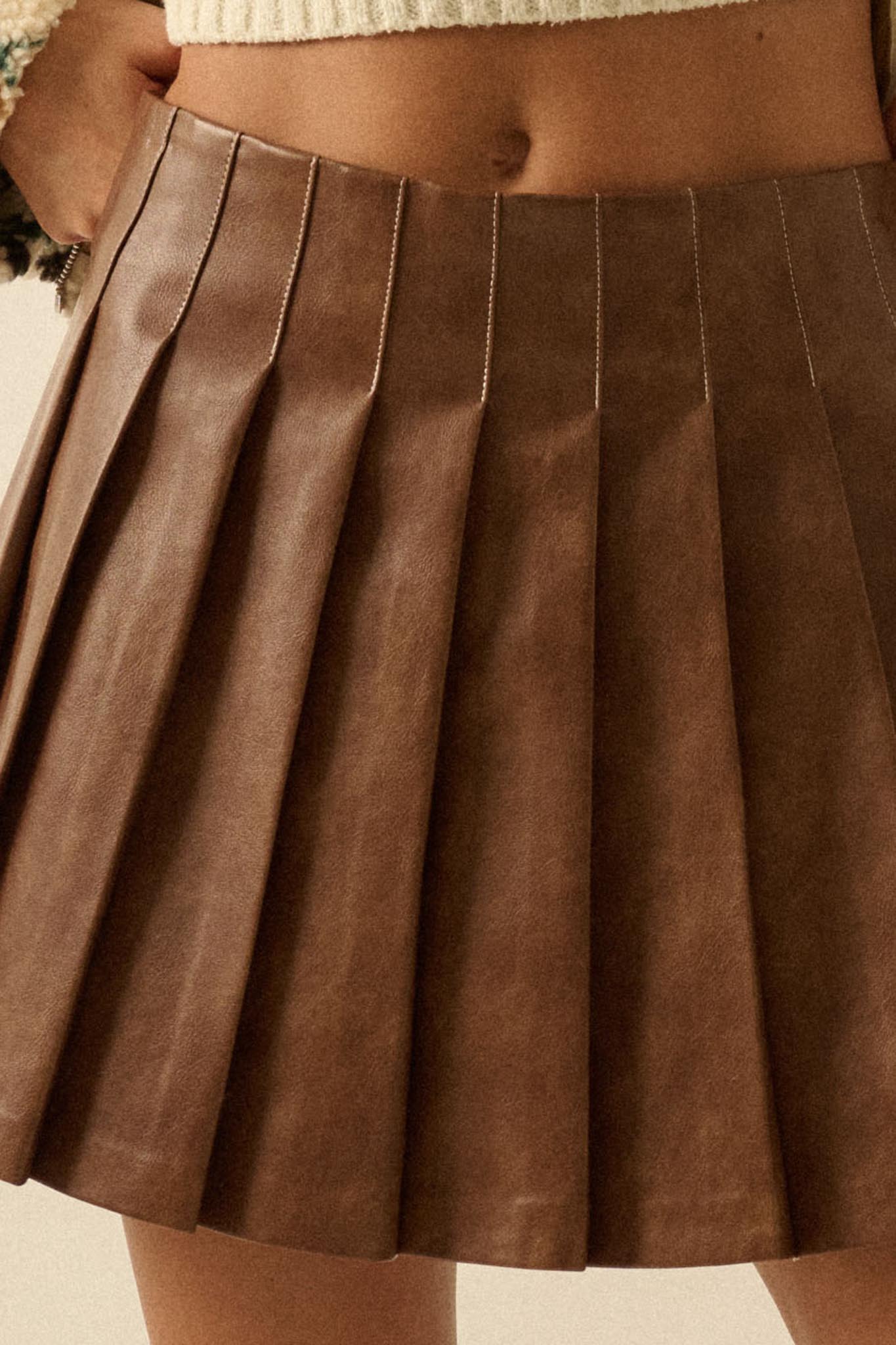 Brat Attack Pleated Vegan Leather Mini Skirt