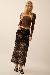 Fields of Gold Floral-Print Lace Maxi Skirt - ShopPromesa