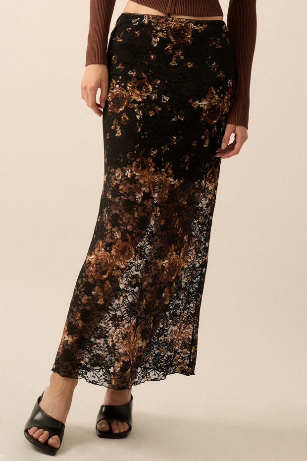 Fields of Gold Floral-Print Lace Maxi Skirt - ShopPromesa