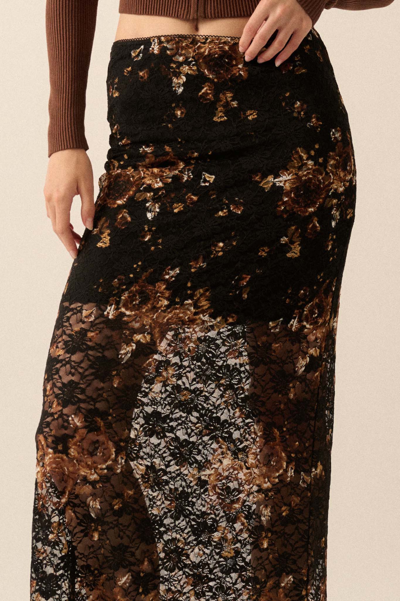 Fields of Gold Floral-Print Lace Maxi Skirt - ShopPromesa