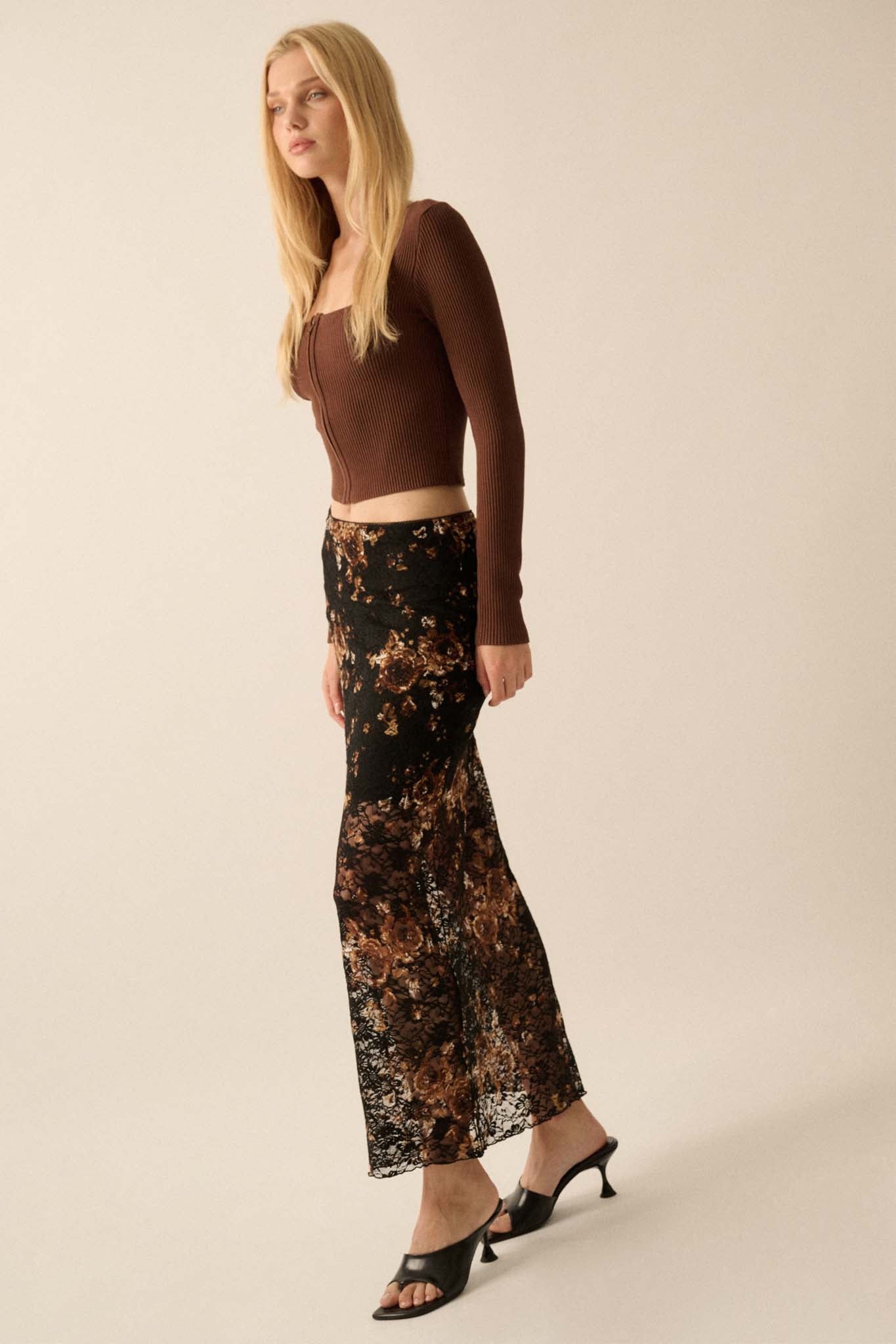 Fields of Gold Floral-Print Lace Maxi Skirt - ShopPromesa