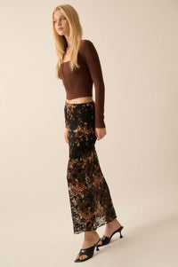 Fields of Gold Floral-Print Lace Maxi Skirt - ShopPromesa