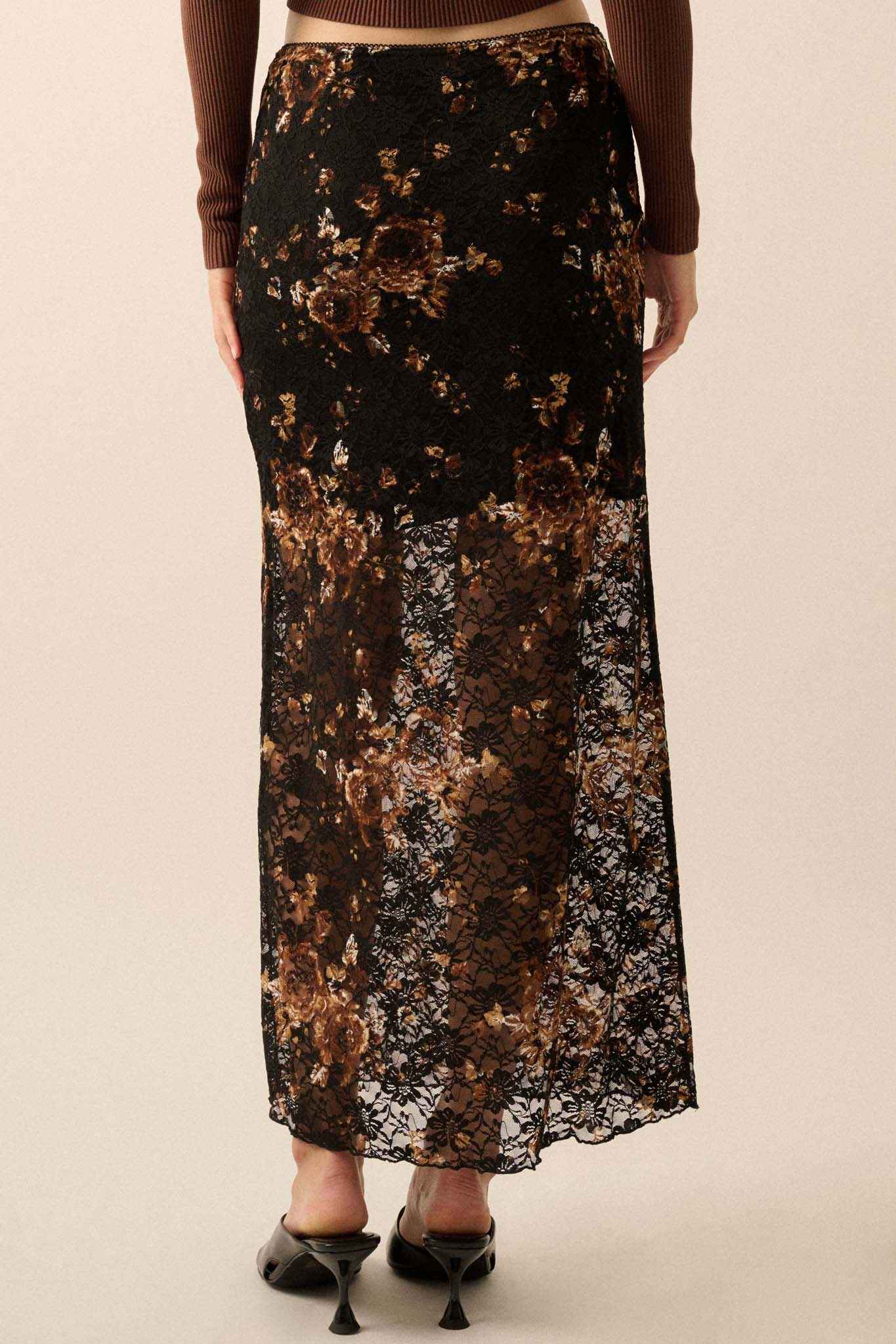 Fields of Gold Floral-Print Lace Maxi Skirt - ShopPromesa