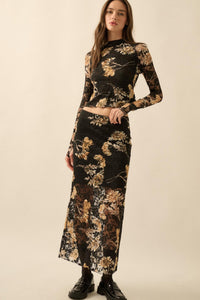 Wistful Blossoms Printed Floral Lace Maxi Skirt - ShopPromesa