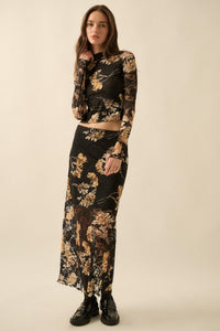 Wistful Blossoms Printed Floral Lace Maxi Skirt - ShopPromesa