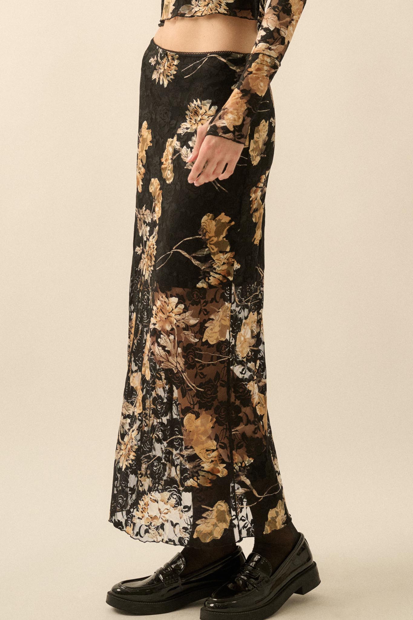 Wistful Blossoms Printed Floral Lace Maxi Skirt - ShopPromesa