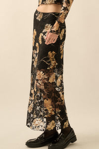 Wistful Blossoms Printed Floral Lace Maxi Skirt - ShopPromesa