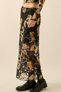 Wistful Blossoms Printed Floral Lace Maxi Skirt - ShopPromesa