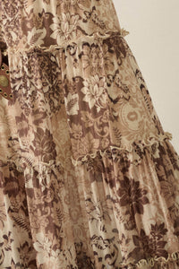 Blooming Latte Floral Mesh Tiered Ruffle Maxi Skirt - ShopPromesa