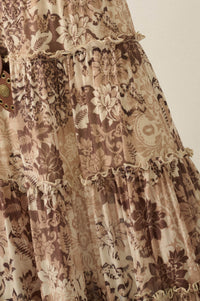 Blooming Latte Floral Mesh Tiered Ruffle Maxi Skirt - ShopPromesa