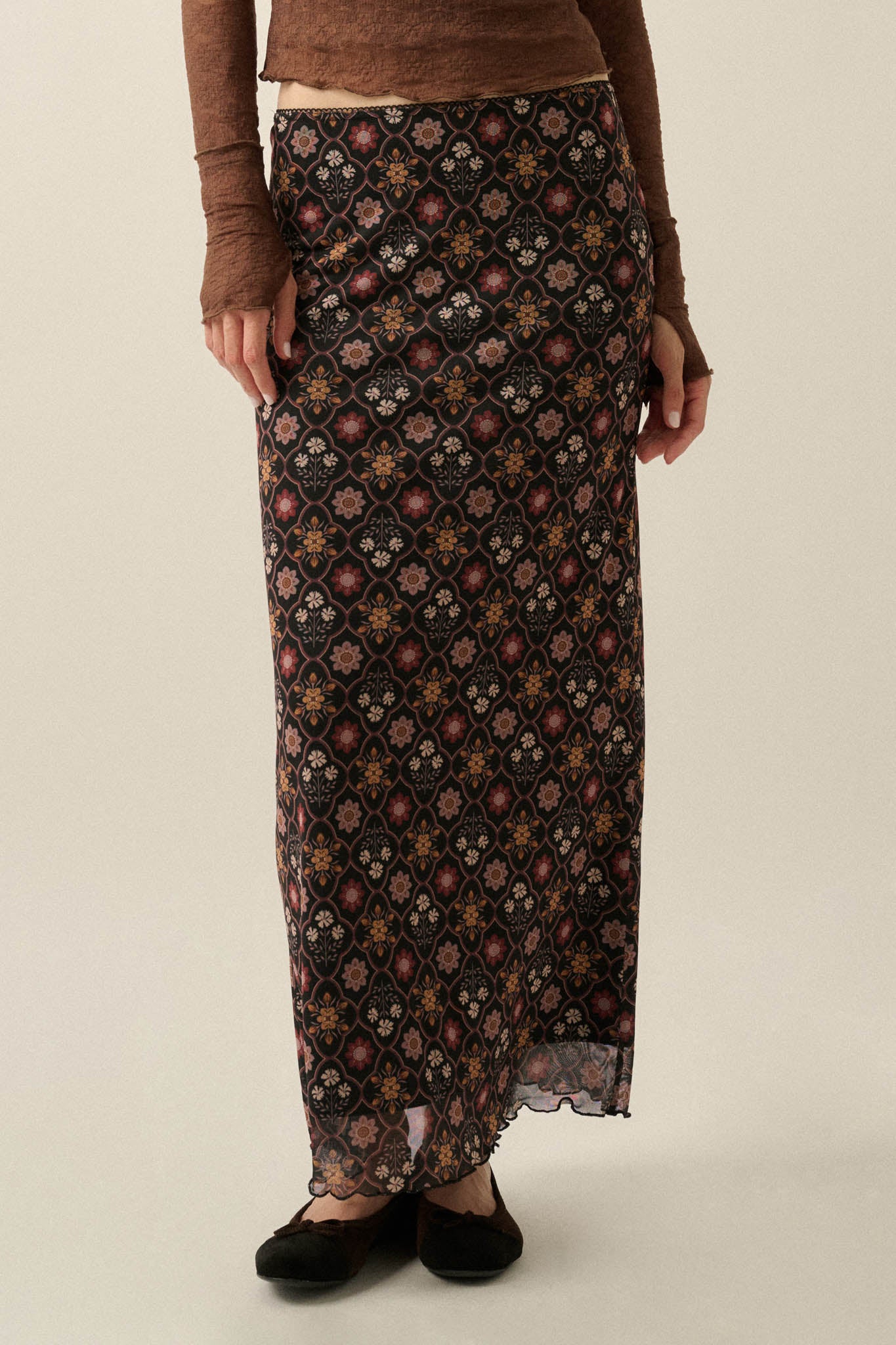 Bejeweled Blooms Floral Mesh Maxi Skirt - ShopPromesa