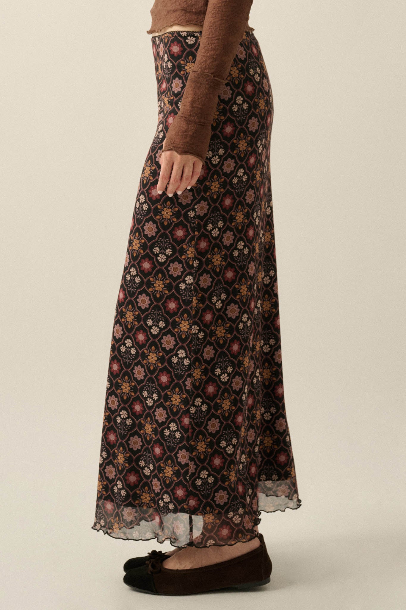 Bejeweled Blooms Floral Mesh Maxi Skirt - ShopPromesa