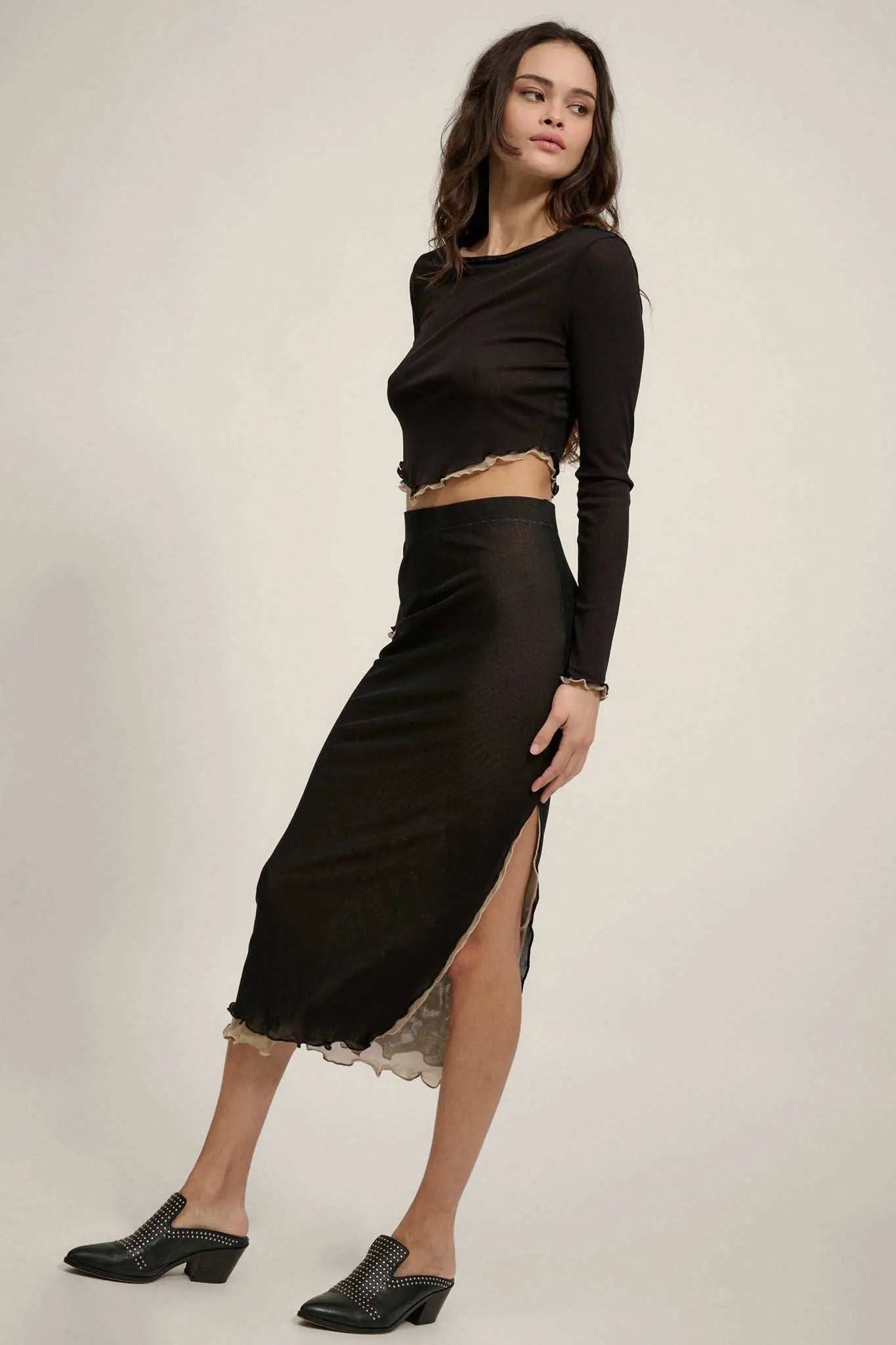 Sheer Perfection Layered Mesh Midi Pencil Skirt | ShopPromesa
