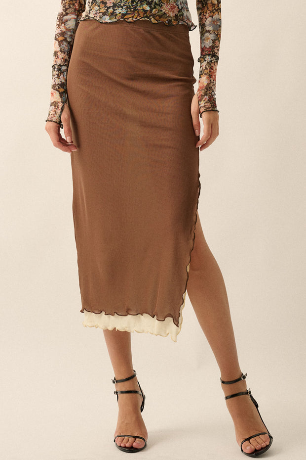 Sheer Perfection Layered Mesh Midi Pencil Skirt