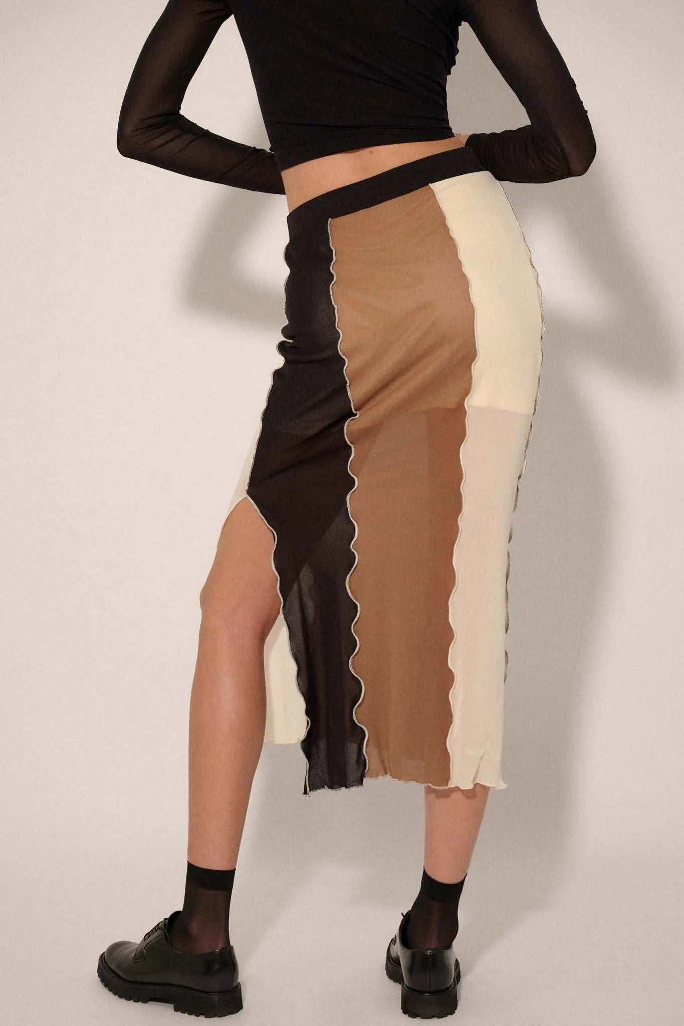 Neutral Territory Colorblock Mesh Midi Skirt - ShopPromesa