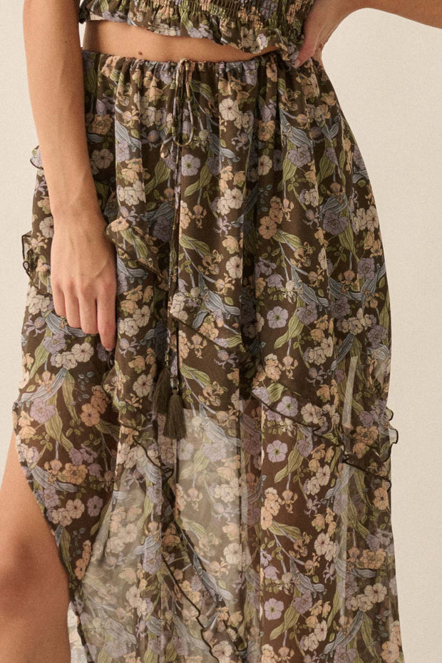 Enduring Beauty Asymmetrical Floral Ruffle Skirt - ShopPromesa