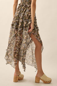 Enduring Beauty Asymmetrical Floral Ruffle Skirt - ShopPromesa