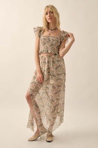 Enduring Beauty Asymmetrical Floral Ruffle Skirt - ShopPromesa