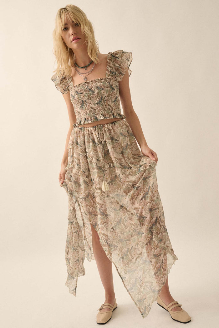 Enduring Beauty Asymmetrical Floral Ruffle Skirt - ShopPromesa