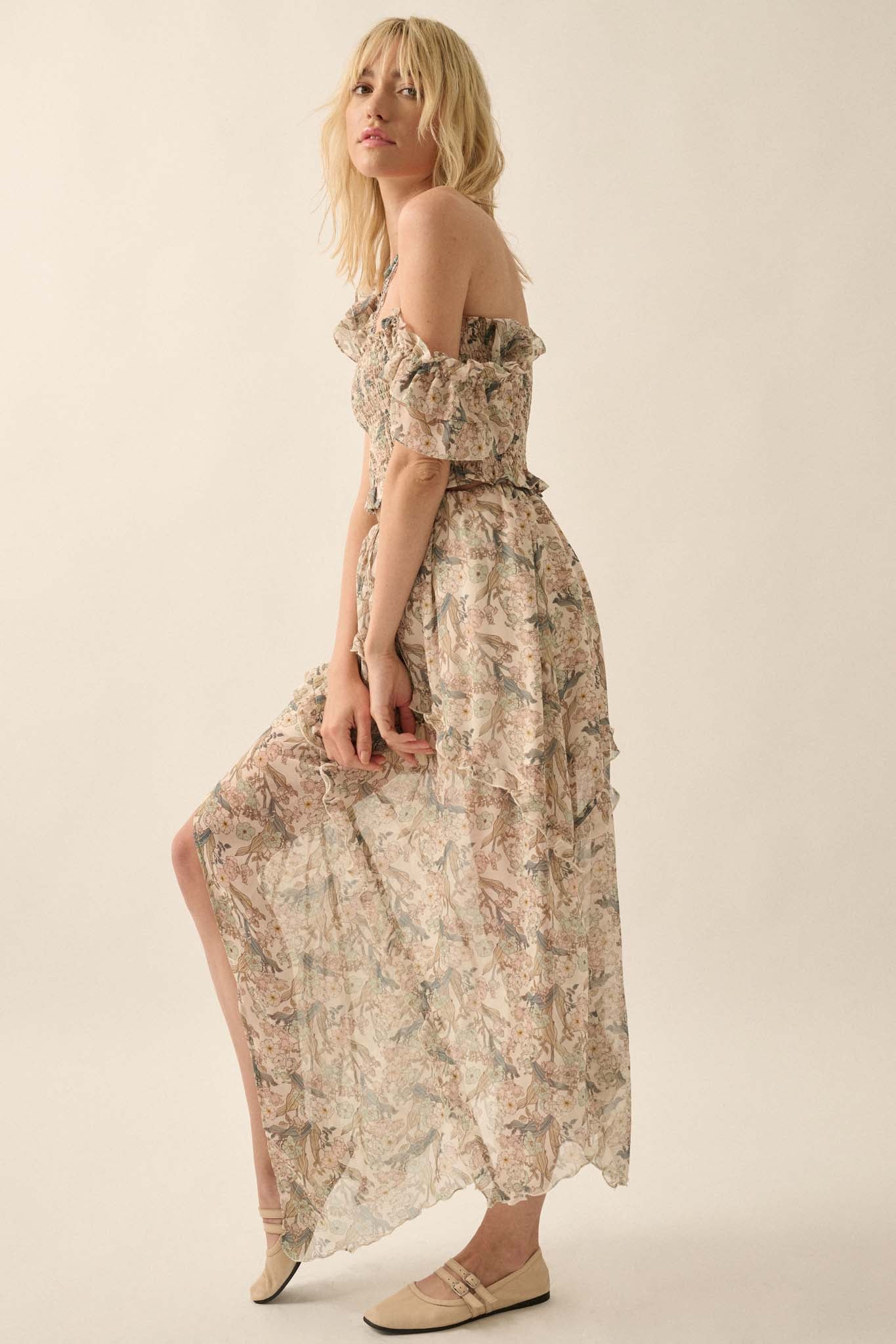 Enduring Beauty Asymmetrical Floral Ruffle Skirt - ShopPromesa