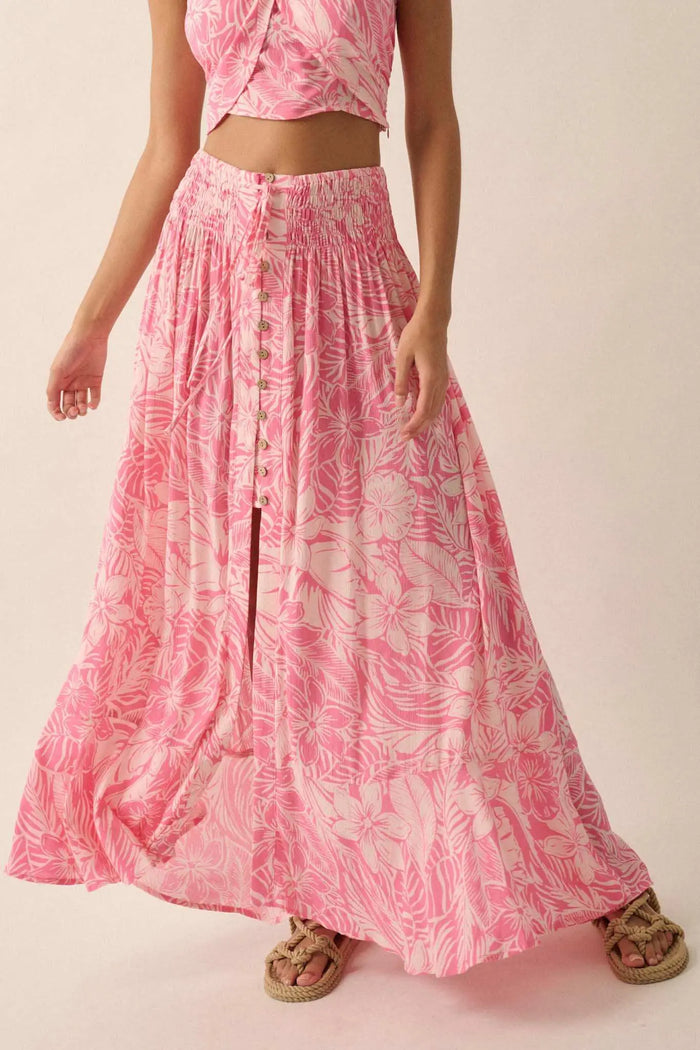 Tropical Treasure Floral Button-Front Maxi Skirt - ShopPromesa