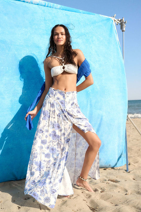 Periwinkle Poetry Floral Button-Front Maxi Skirt